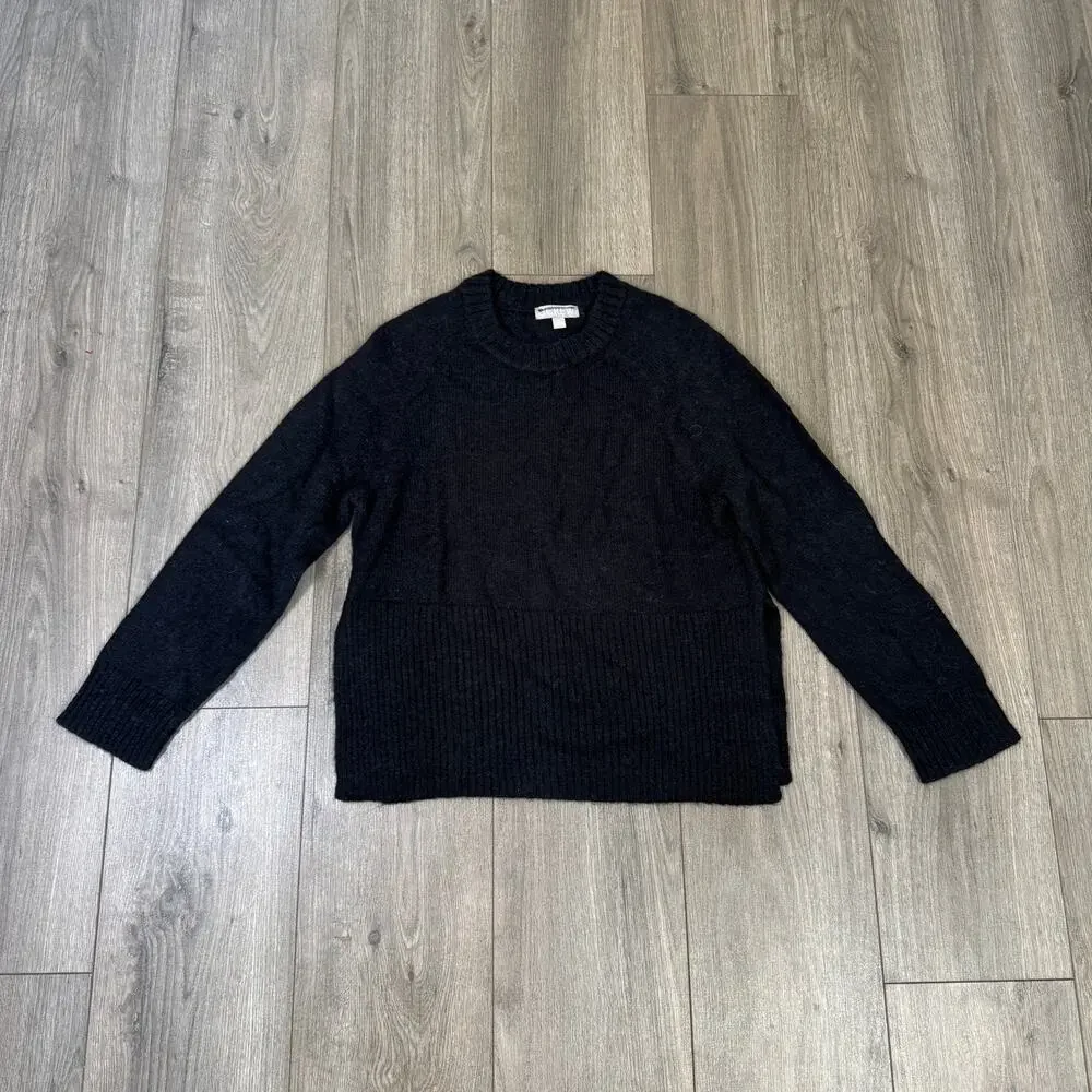 J.Crew High Rib Pullover Sweater SZ XS Black Wool Alpaca Crew Neck Long Sleeve